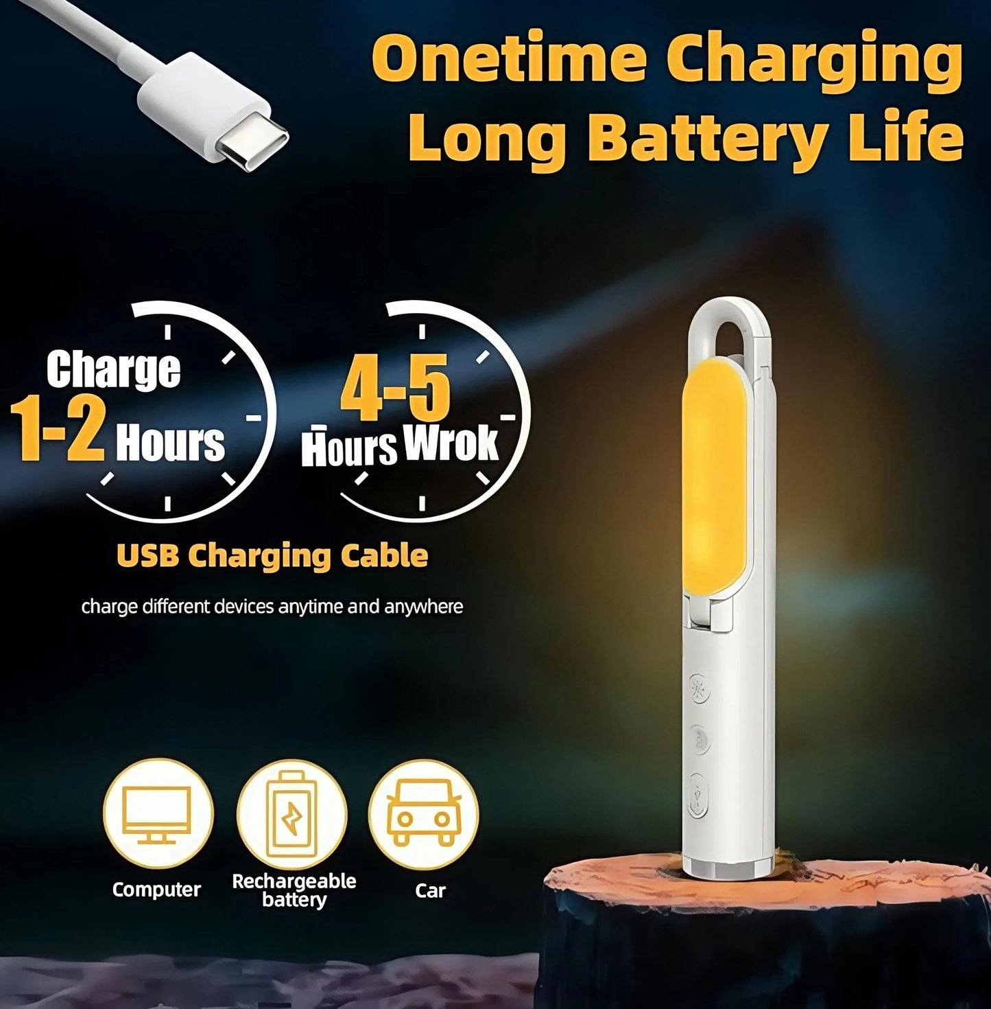 Rechargeable LED Camping Lantern - Magnetic Base, 5 Modes, Compact & Foldable