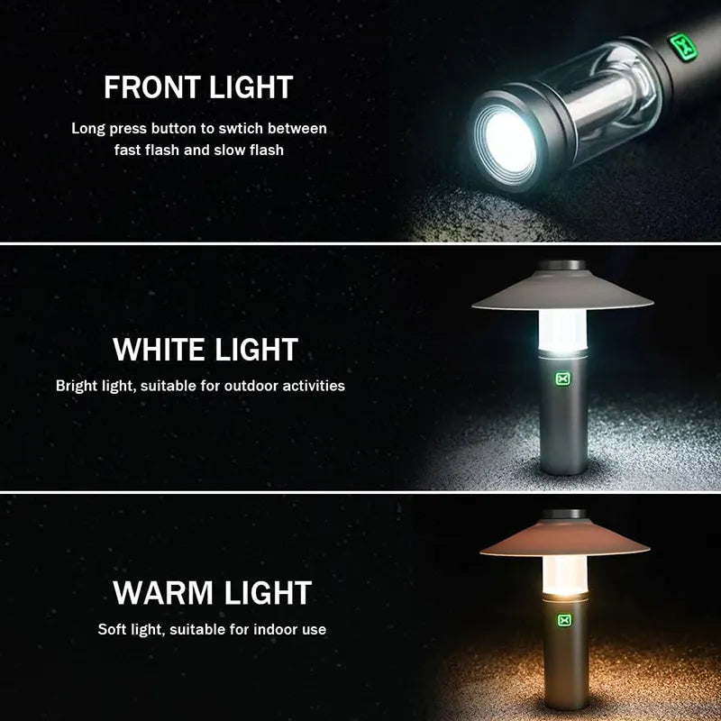 Rechargeable Outdoor Camping Lantern with Hook – 3-in-1 Lighting Modes