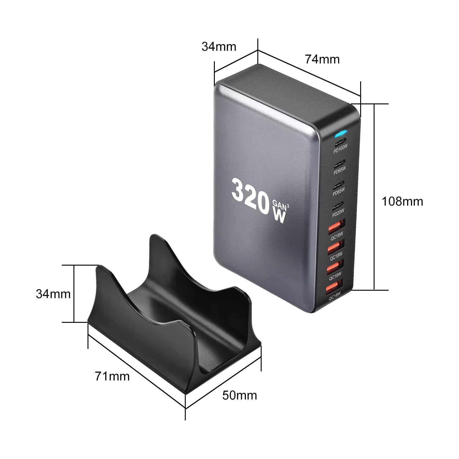 320W GaN USB-C Fast Charger with 8 Ports