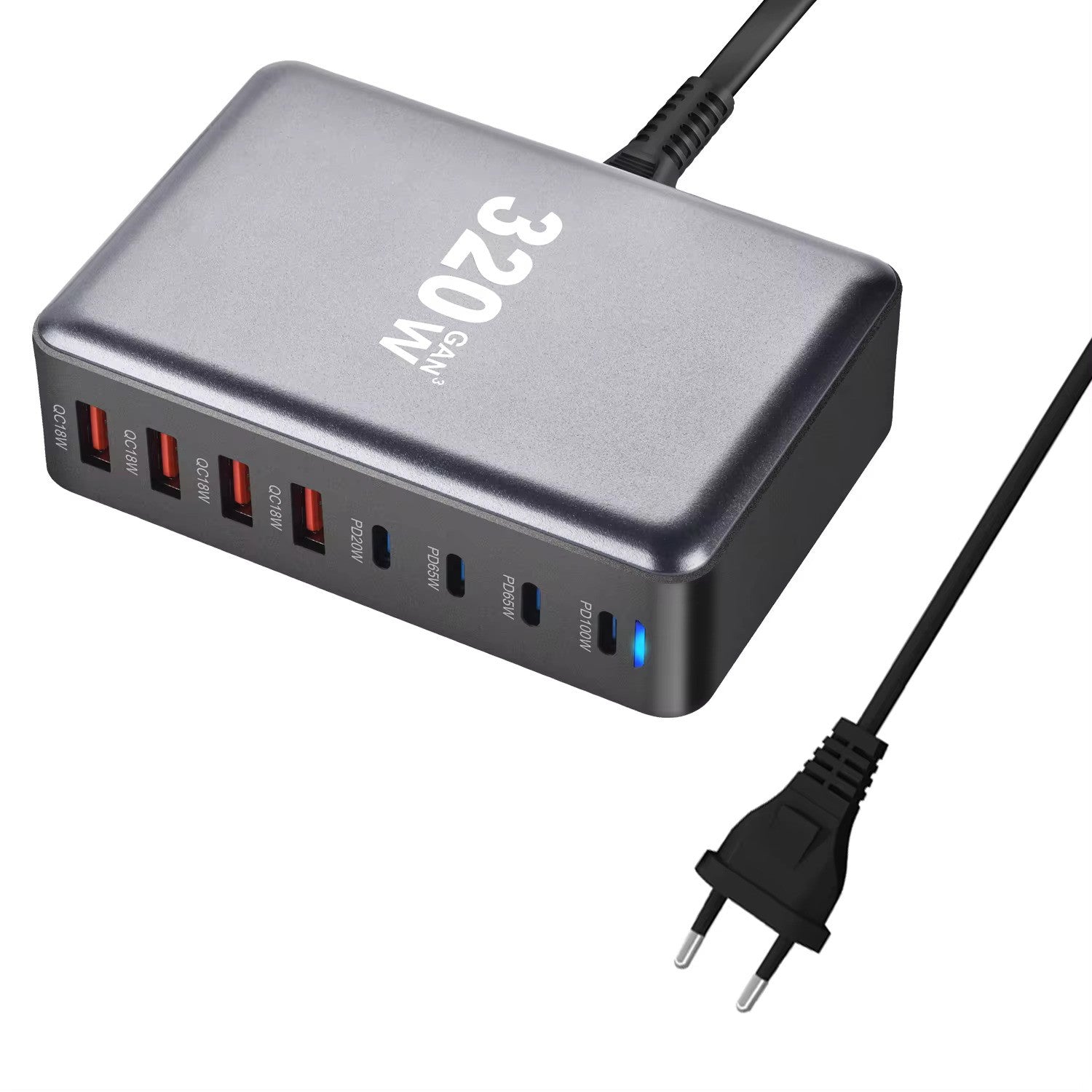 320W GaN USB-C Fast Charger with 8 Ports