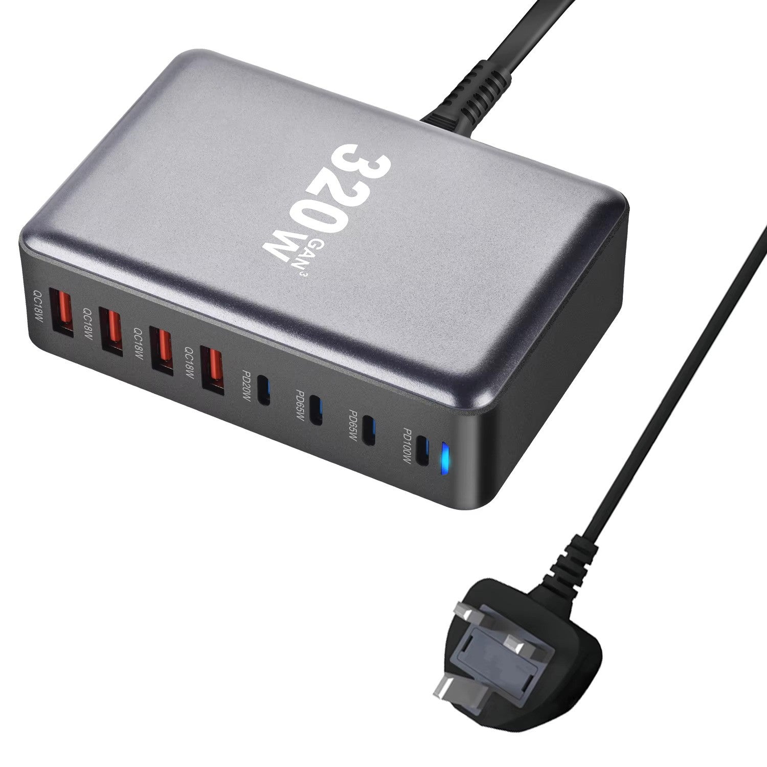 320W GaN USB-C Fast Charger with 8 Ports