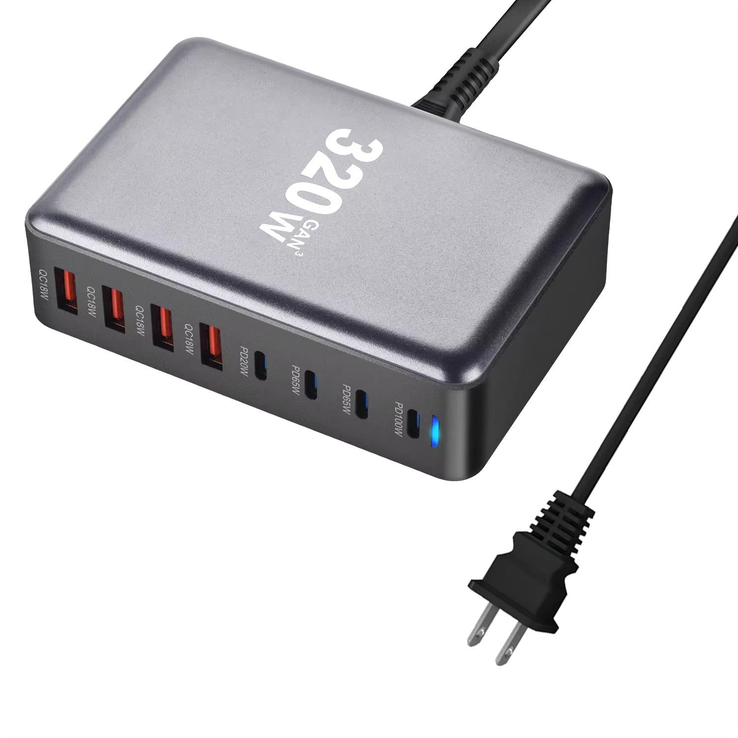 320W GaN USB-C Fast Charger with 8 Ports