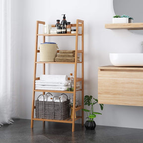 4-Tier Decorative Bamboo Ladder Storage Shelf 116x48x32cm