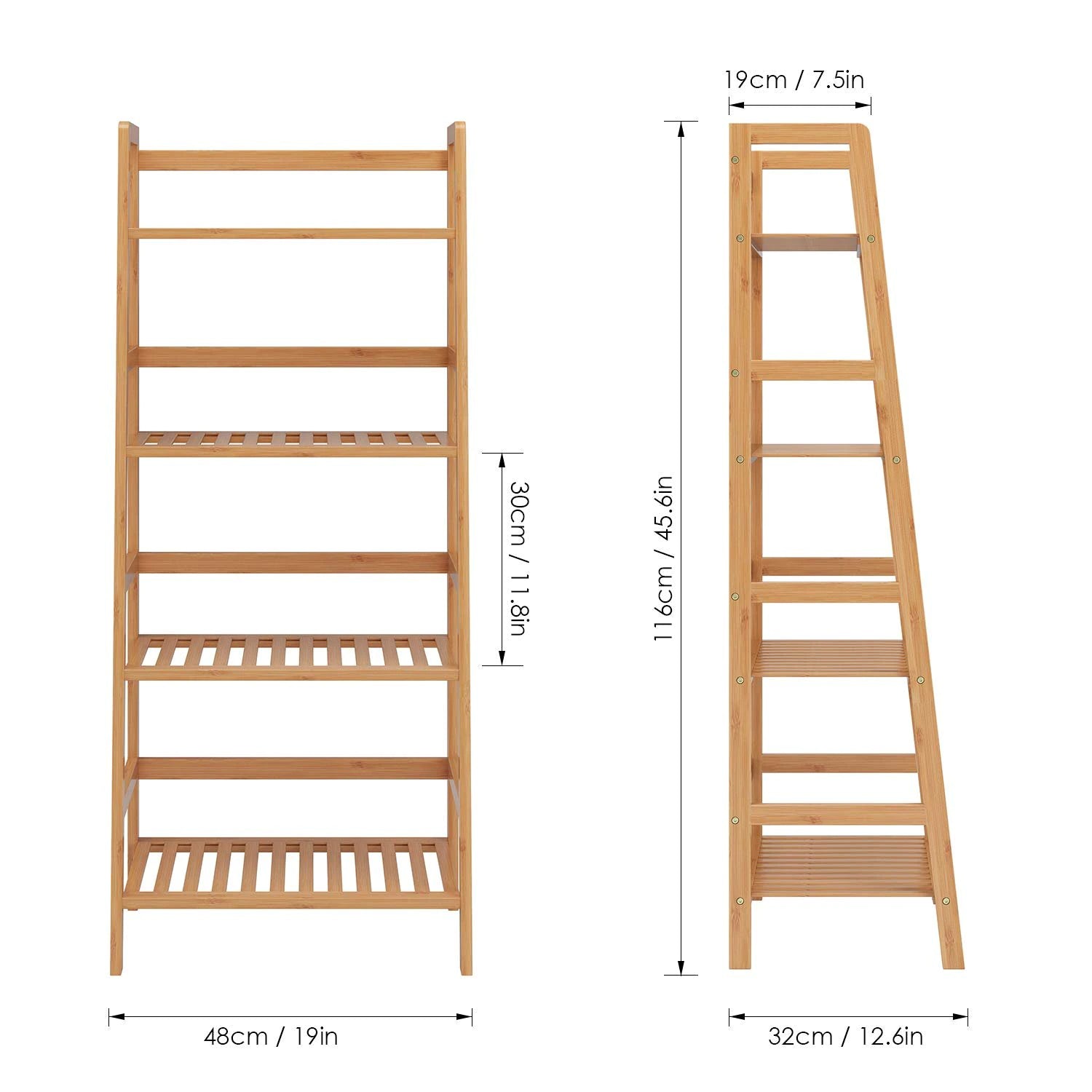 4-Tier Decorative Bamboo Ladder Storage Shelf 116x48x32cm